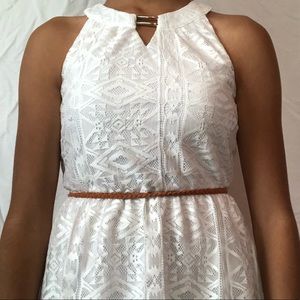 Amy’s Closet White Lace Dress With Brown Belt